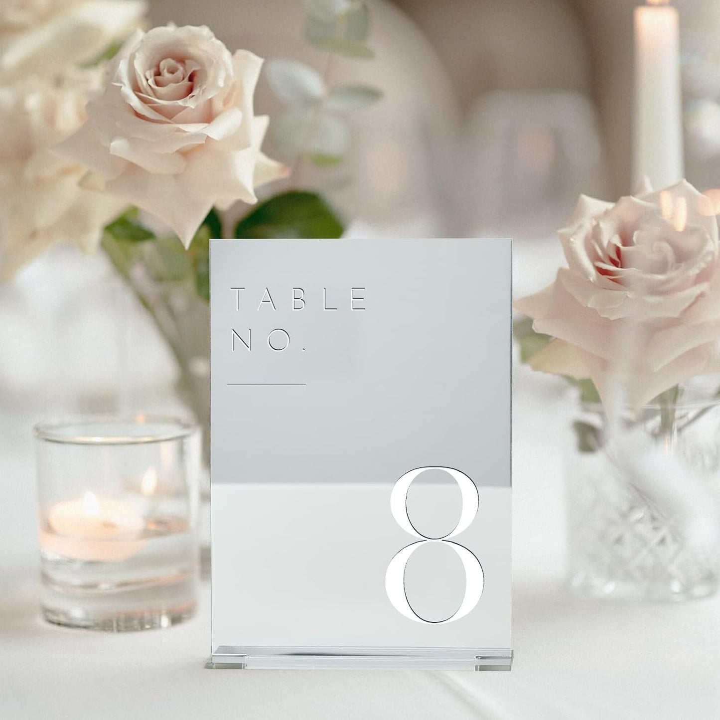 Sliver Wedding Table Numbers 1-10 with Stands, 5"x7" Sliver Mirror Acrylic Table Numbers for Wedding Reception(Sliver