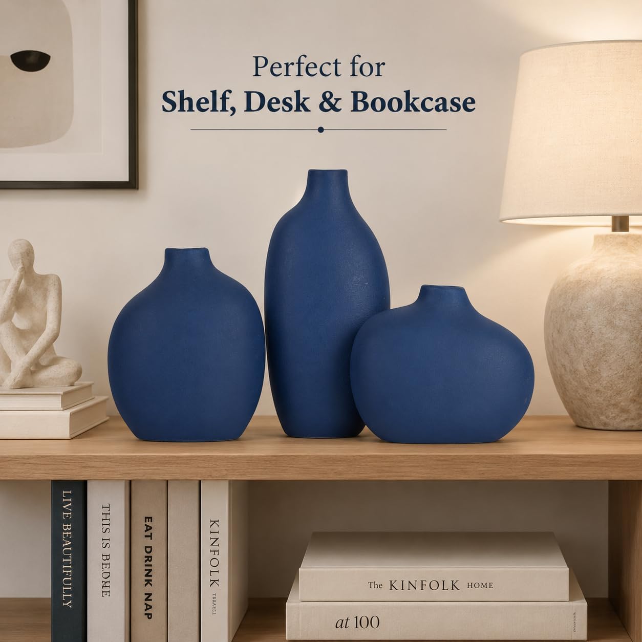 Small Navy Ceramic Vase / Blue / Set of 3