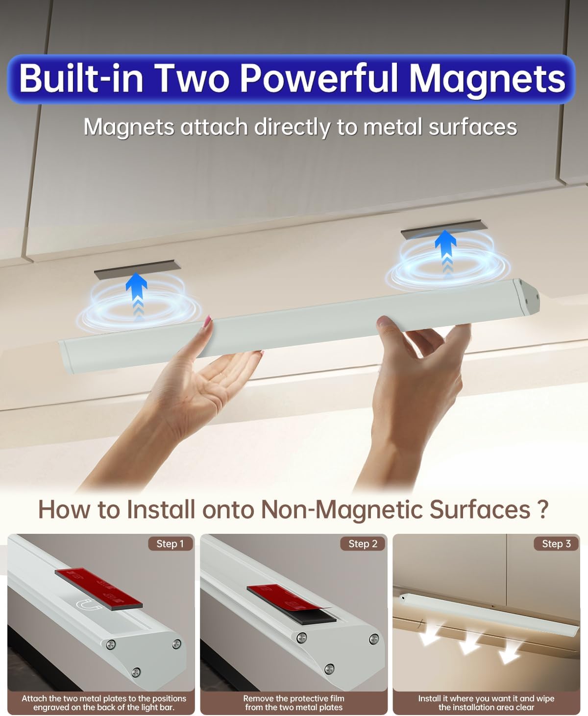 LED Under Cabinet Lighting Wireless, 2400mAh Rechargeable Cabinet Light, Battery Operated, Display Cabinet Lights