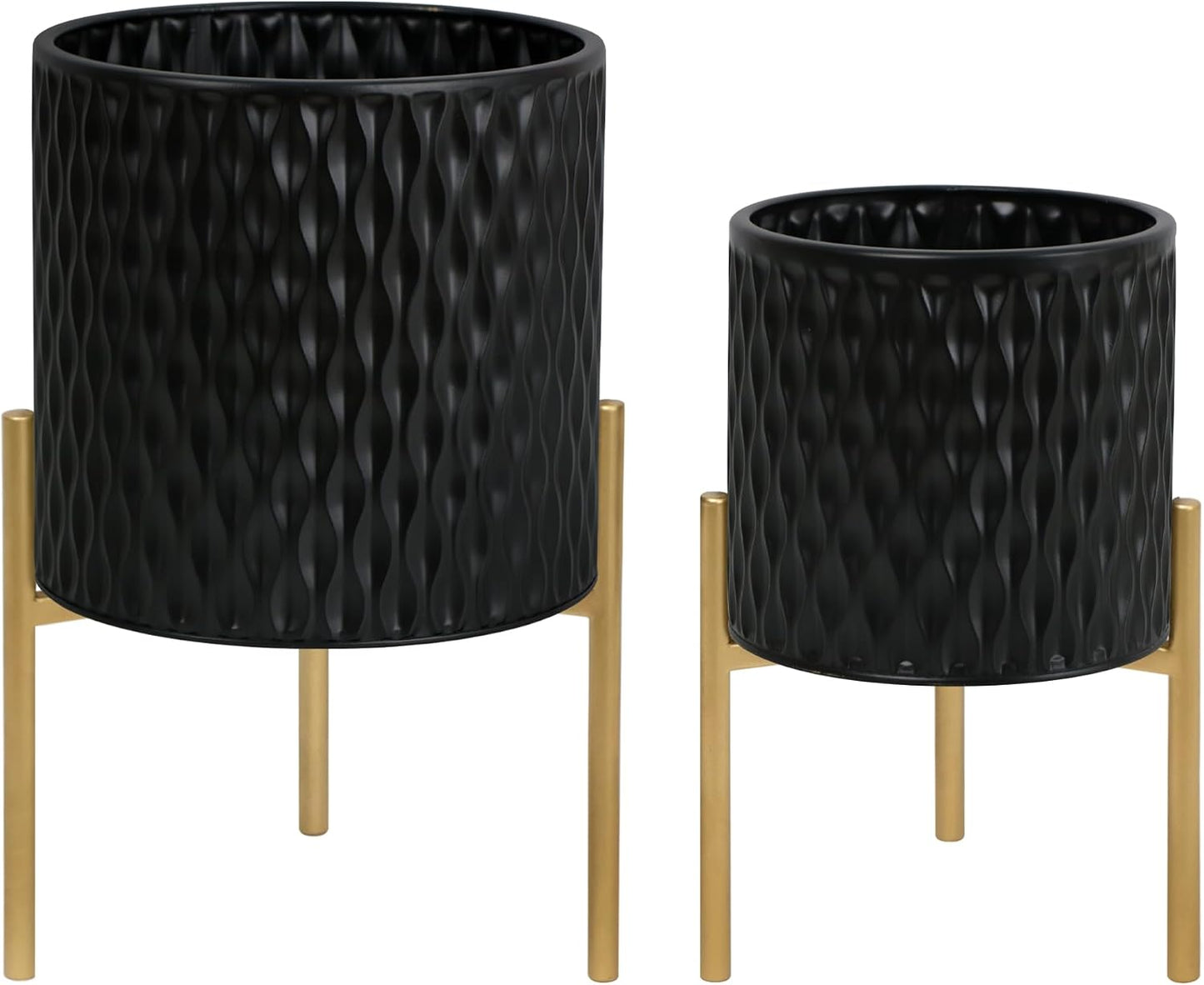 ARNIS Plants Pots with Stand, Set of 2 Planters, Unique Mid Century Decorative Metal Flower Pots with Drainage, 8.25 &