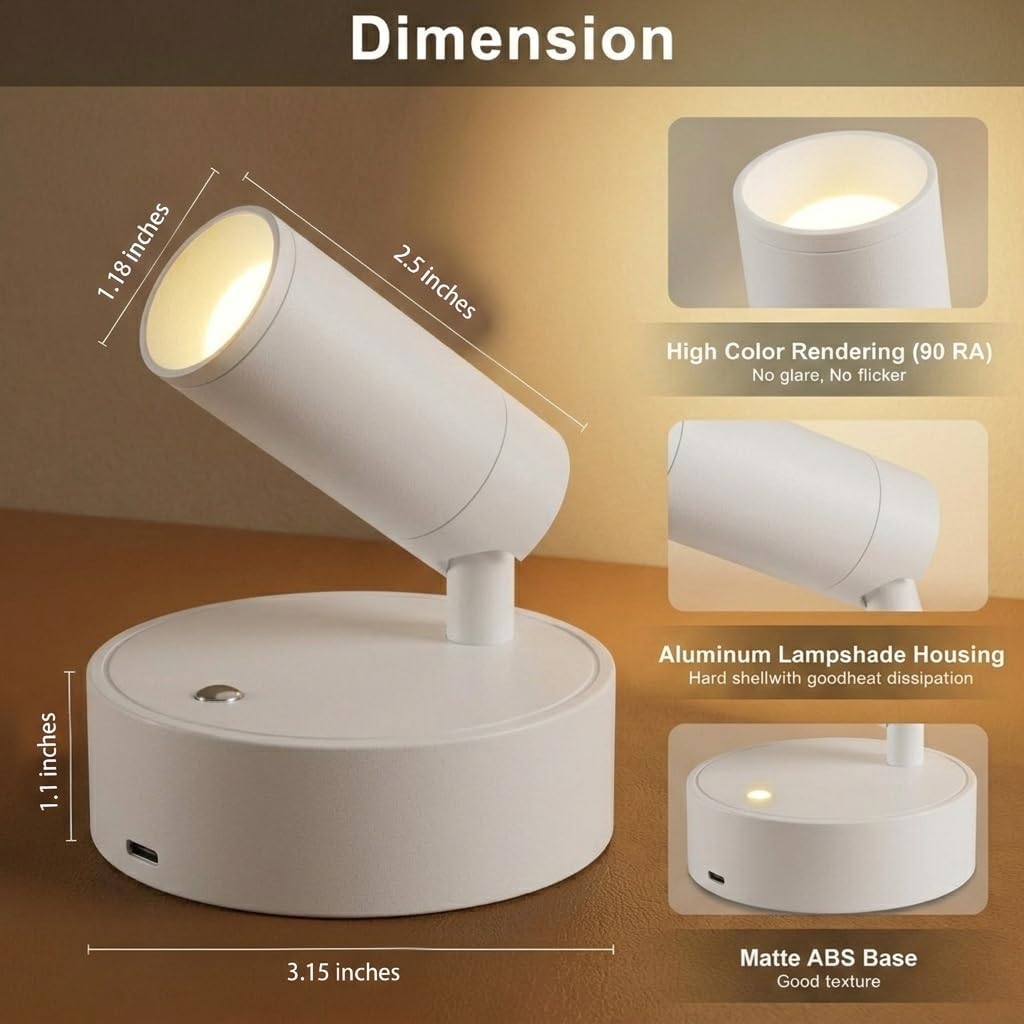 Magnetic Rechargeable Picture Light 2 Pack, Wireless Art Spotlight with Remote & Touch Control, 3 Color Temps Dimmable