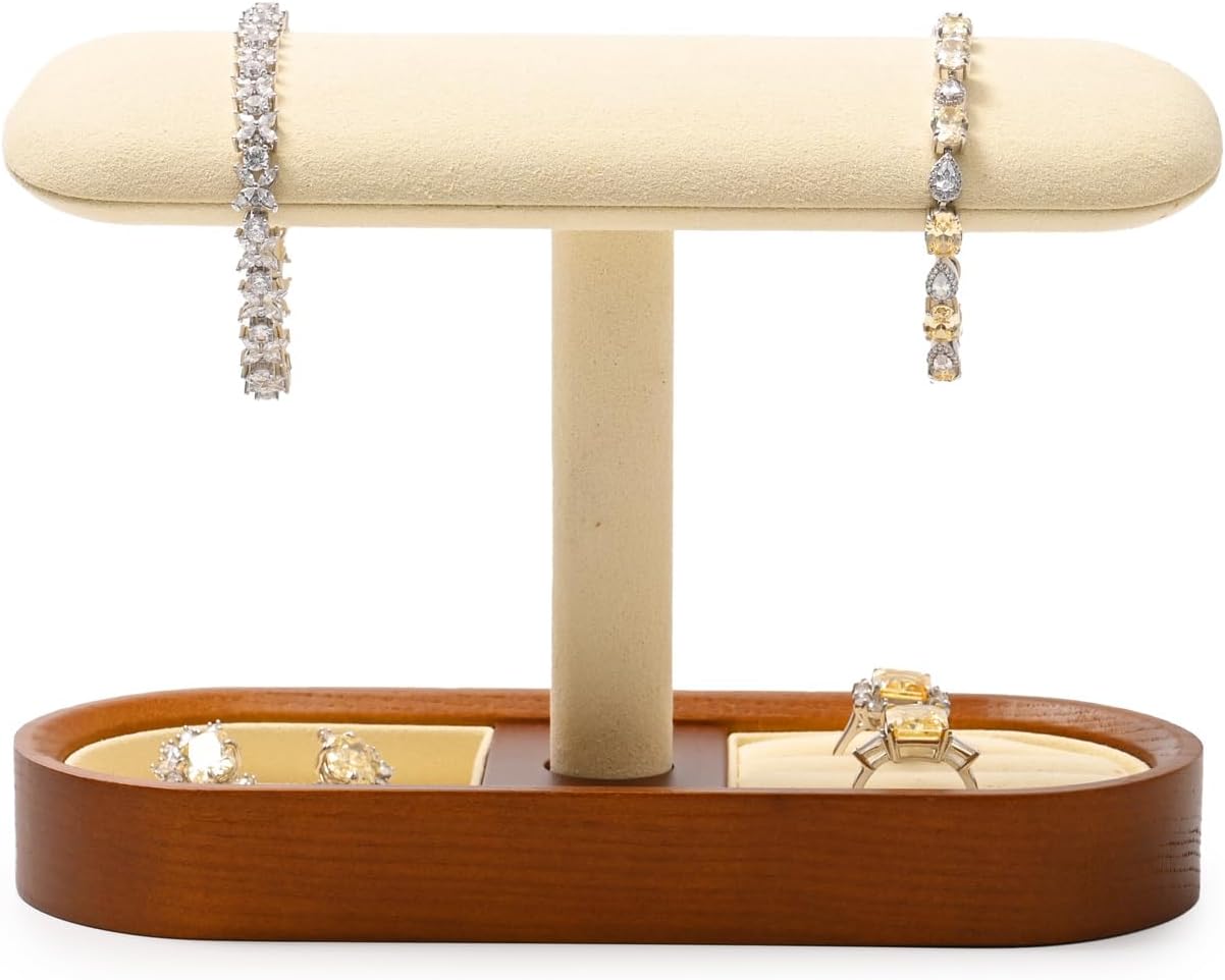 Oirlv Solid Wood Watch Stand T-bar Watch Holder Organizer for Men and Women Showcase Jewelry Display Stand Rings