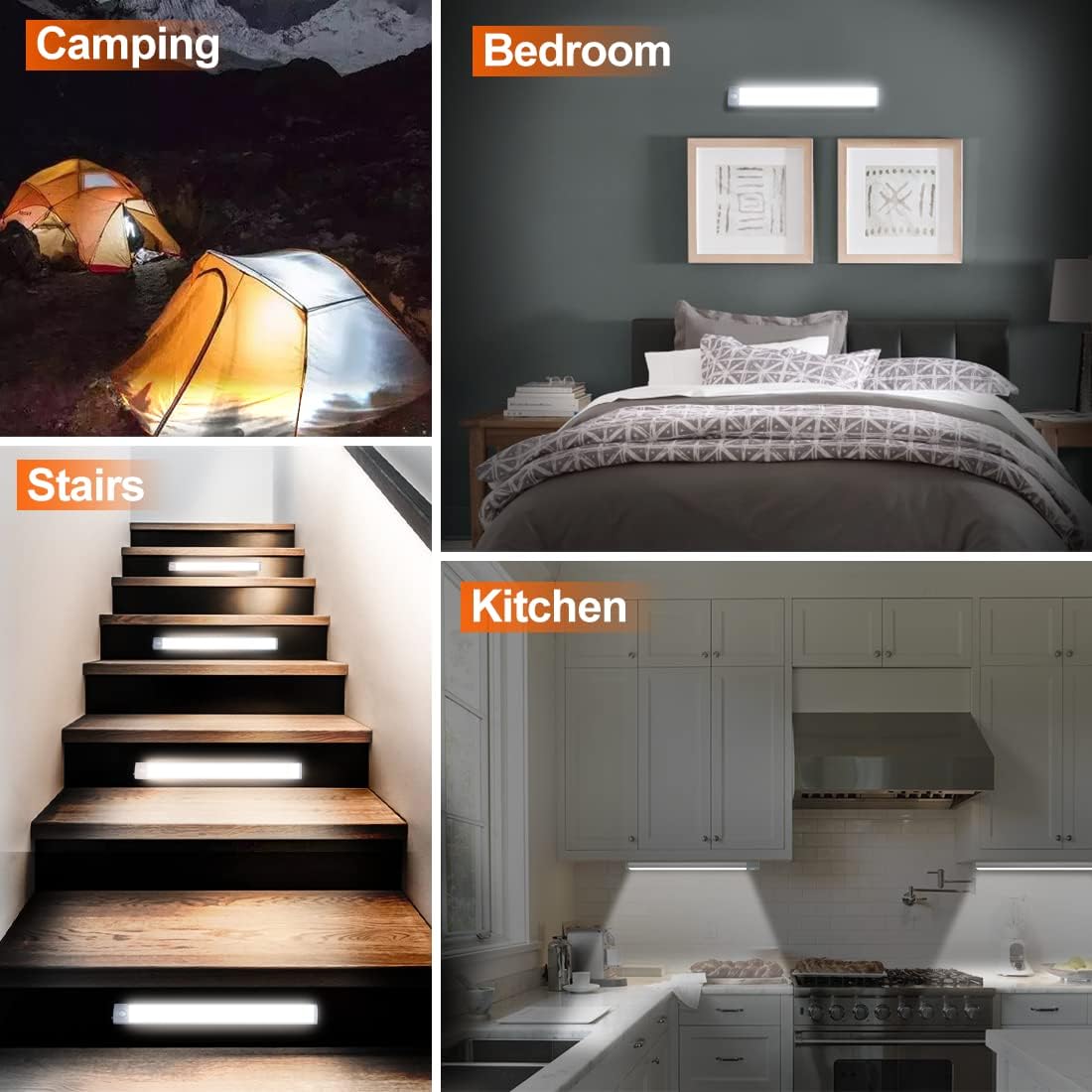 PRIORARE Motion Sensor Closet Light 54 LED Under Cabinet Lights White 2Pack | 2500mAh Rechargeable Ultra Thin Magnetic