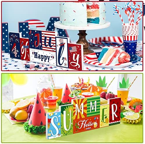 Hello Summer Table Decor Beach Party Centerpiece Wooden Sign for Home Office Indoor Outdoor Tiered Tray Shelf