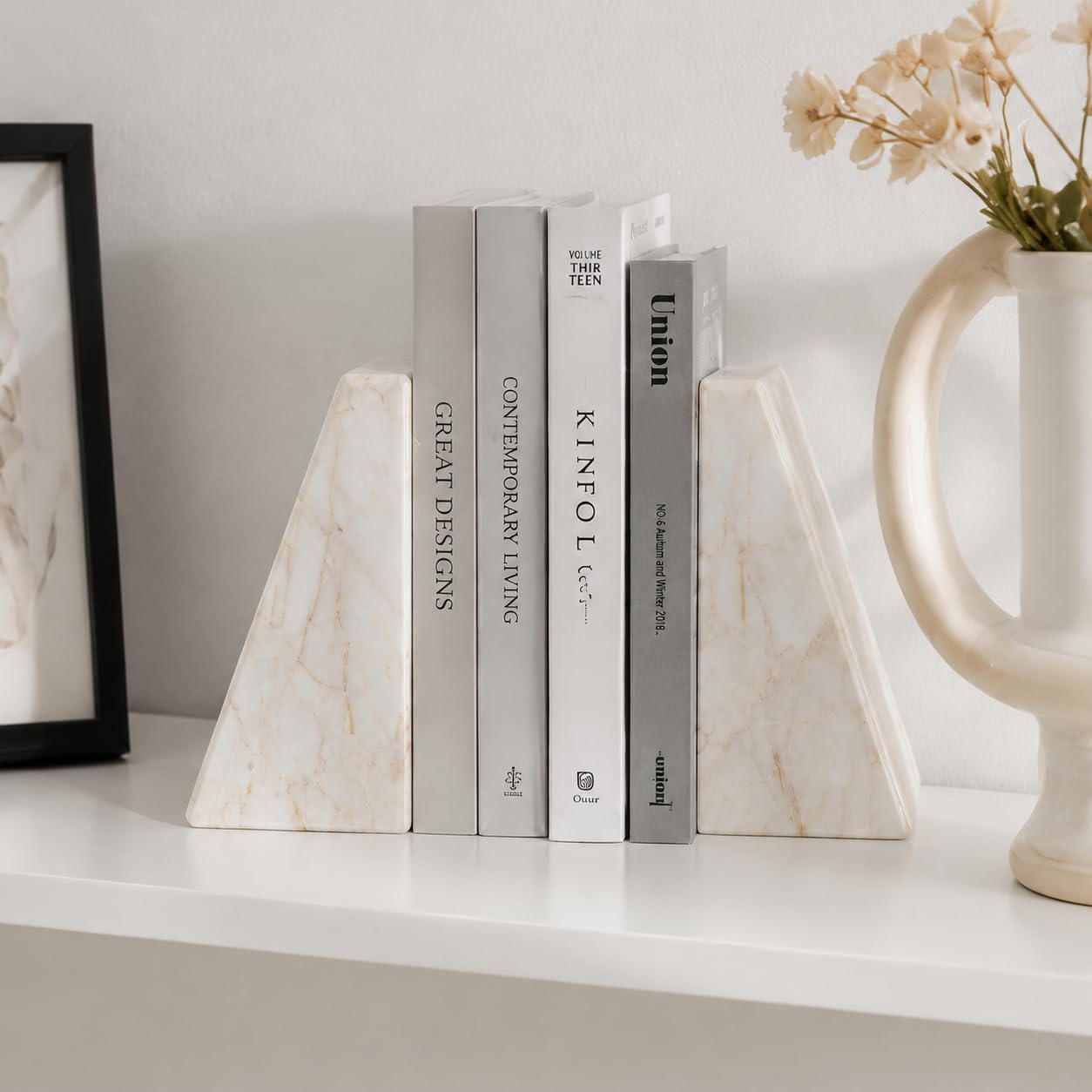 Marble Bookends / Large Bookends for Heavy Books / Trapezoid-gold