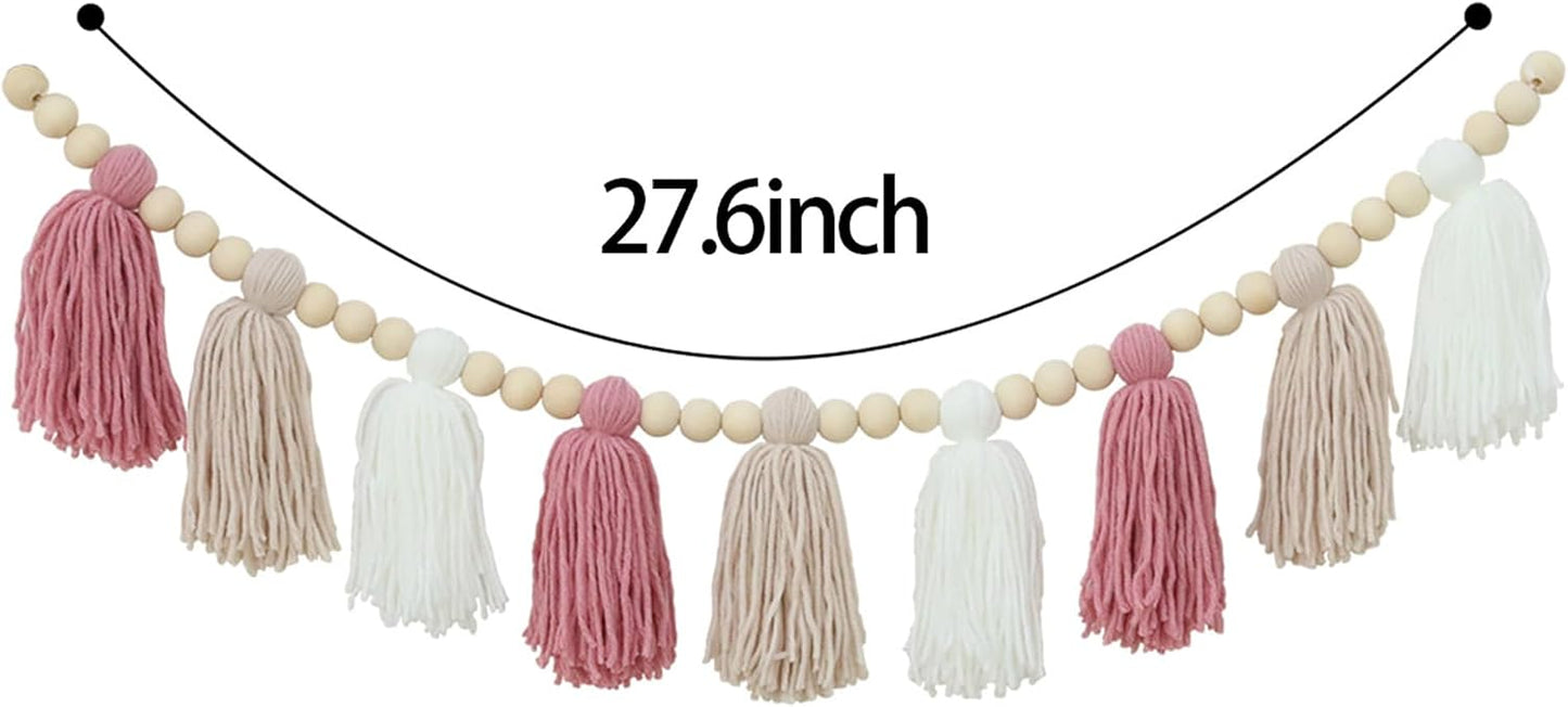 Boho Yarn Tassel Garland Banner / Pink