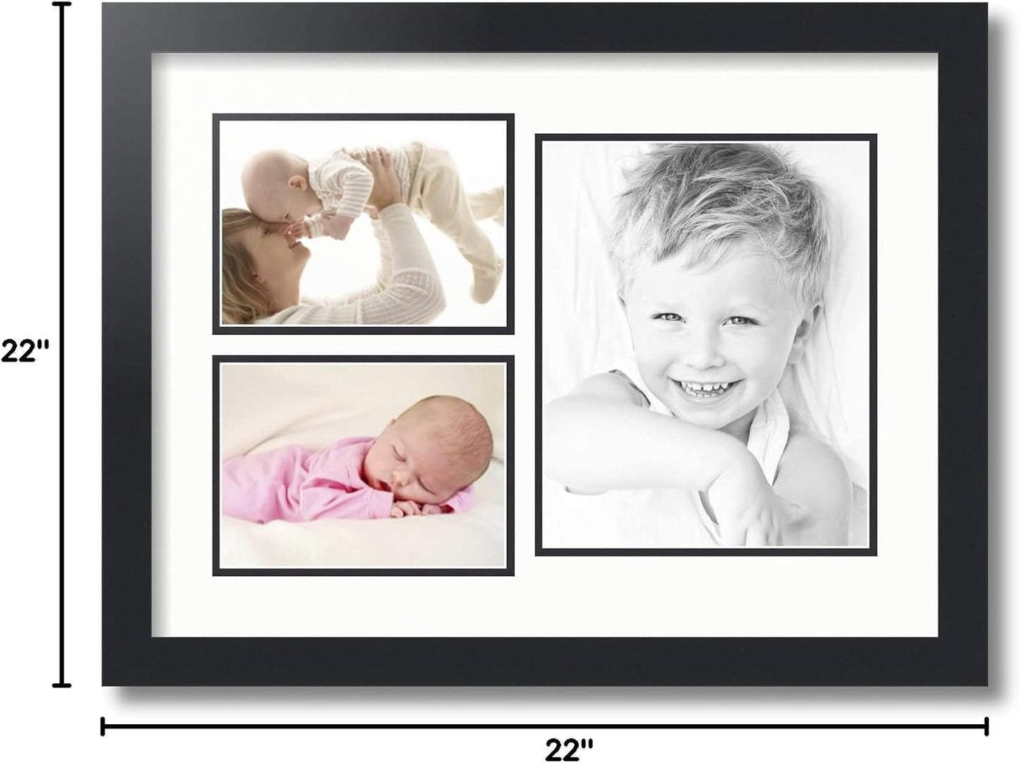 ArtToFrames Collage Photo Frame Double Mat with 1-8x10 and 2-5x7 inch Openings with Black Frame and Fabric White Top Mat