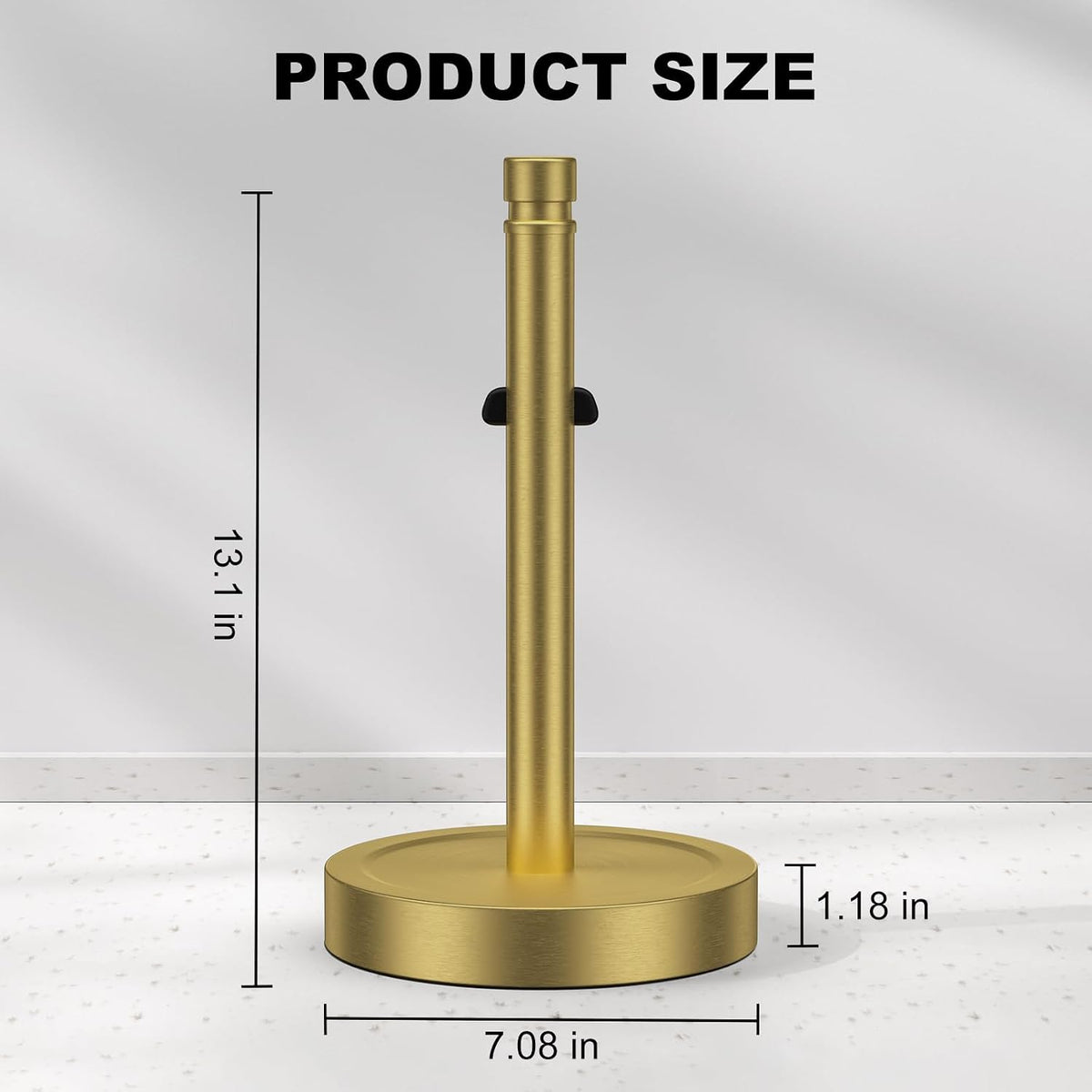 Brass Paper Towel Holder Countertop,One-Handed Tear, Stainless Steel, Weighted Base Paper Towel Roll Holder Stand,Paper