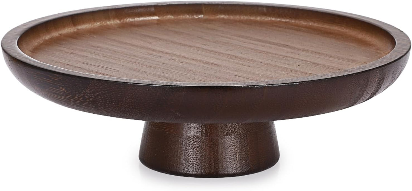 Wooden Key Bowl for Entryway Table Small Key Dish Pedestal Bowl for Fruit Candy / 7.9 Inches / Brown