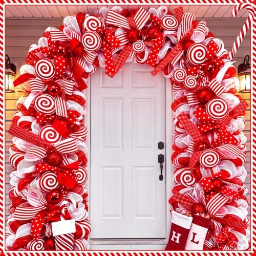 Norme 8.2 ft Christmas Candy Cane Ribbon Garland for Mantel, Red and White