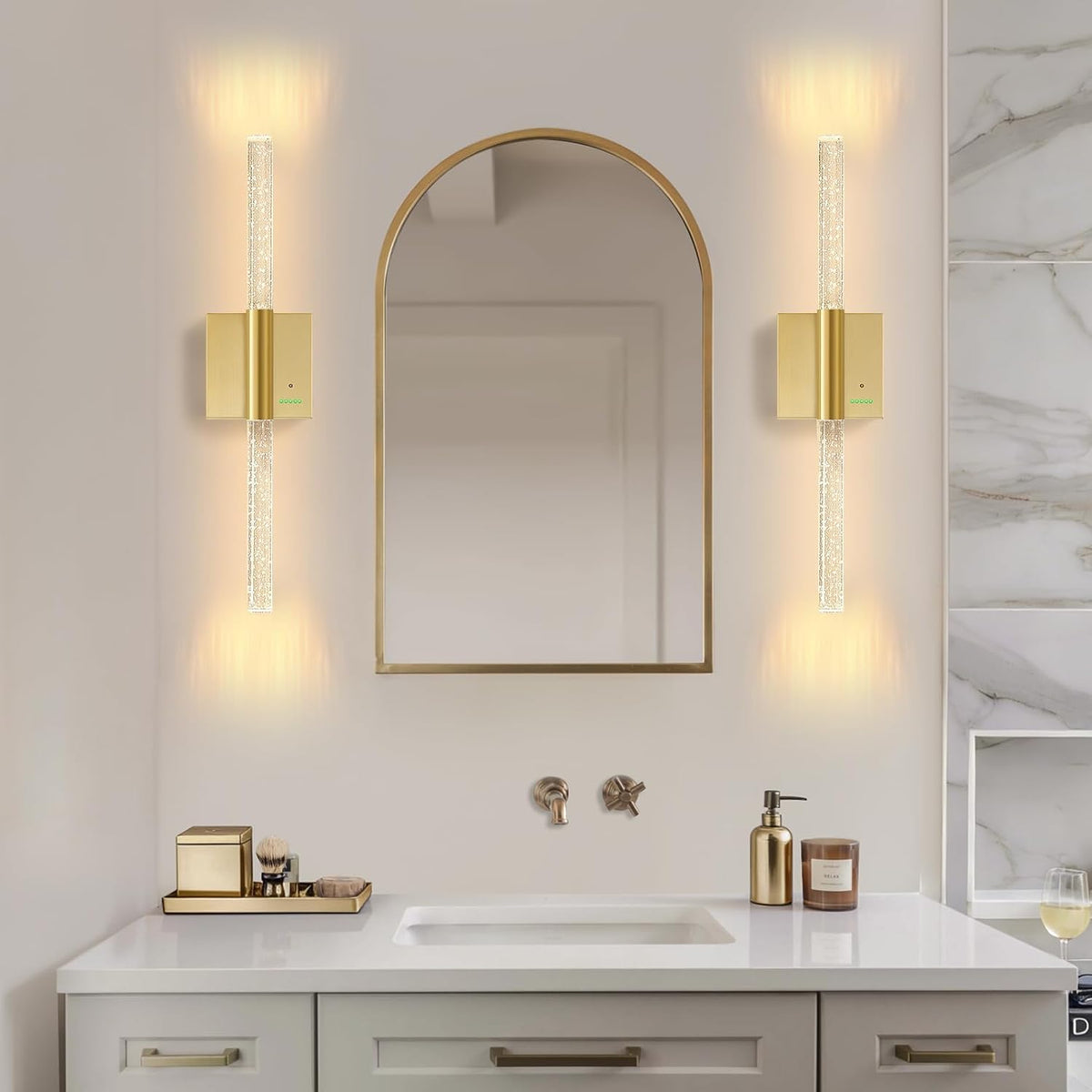 28” Wall Sconces Set of 2, Rechargeable Battery Powered Wall Light | Extra Large 8000mAh Battery Operated Dimmable Led