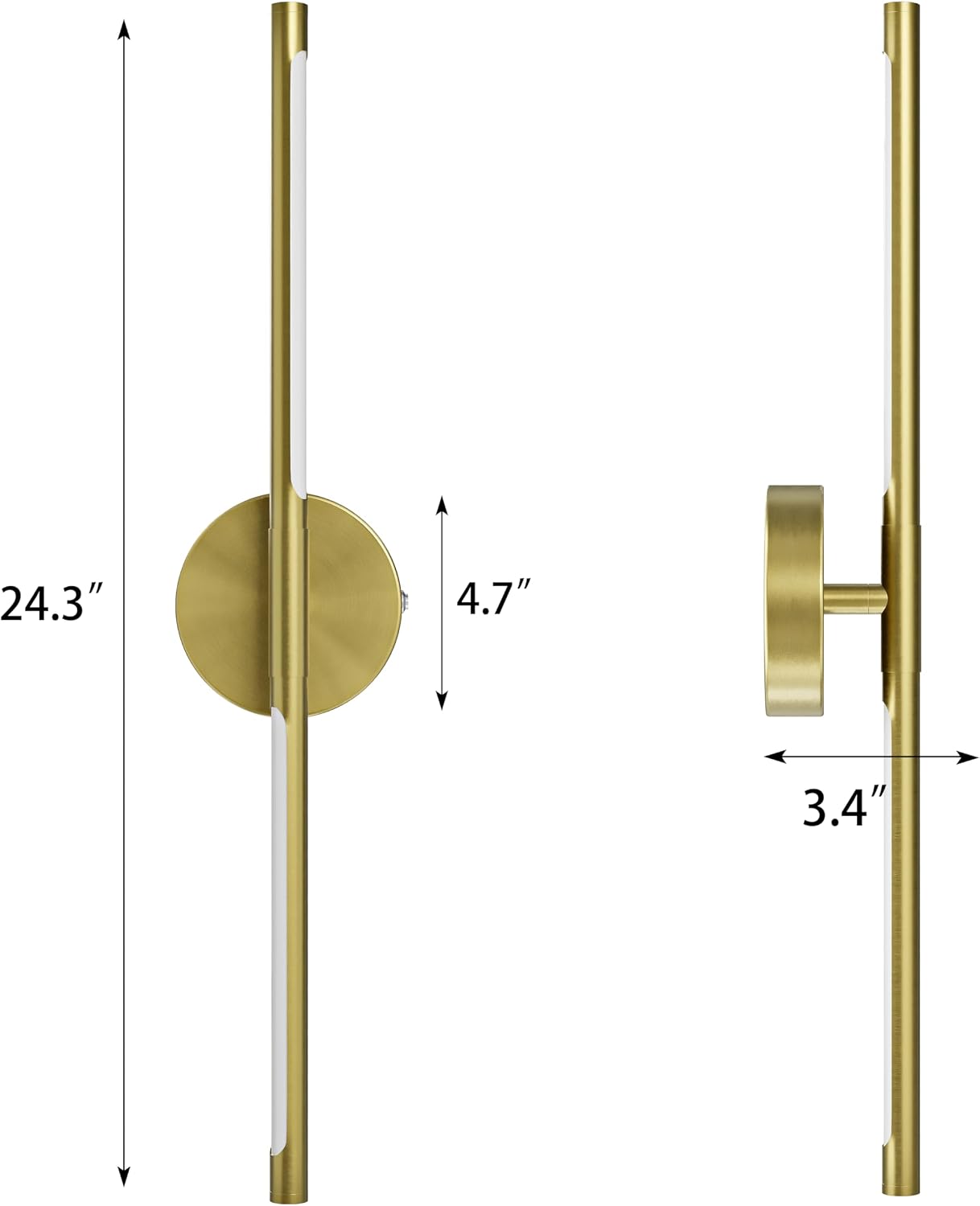 24" Battery Operated Wall Sconce Set of 2, 350° Rotating Lamp, Gold | Wireless, 8000mAh Rechargeable Battery, Stepless