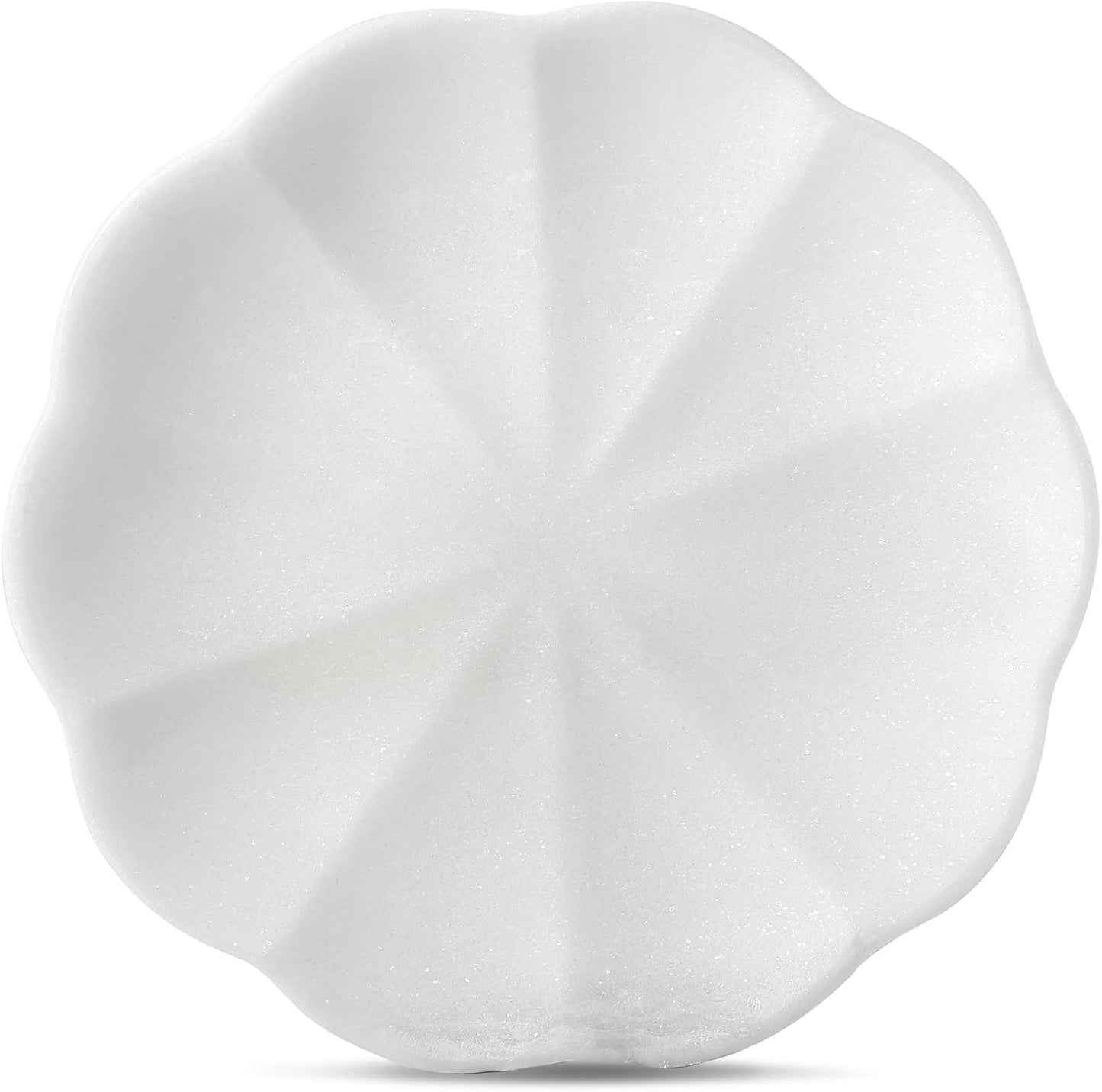 8" Round Scalloped Marble Vanity Tray for Jewelry Trinket / Namib Bianco / Natural / Set of 8