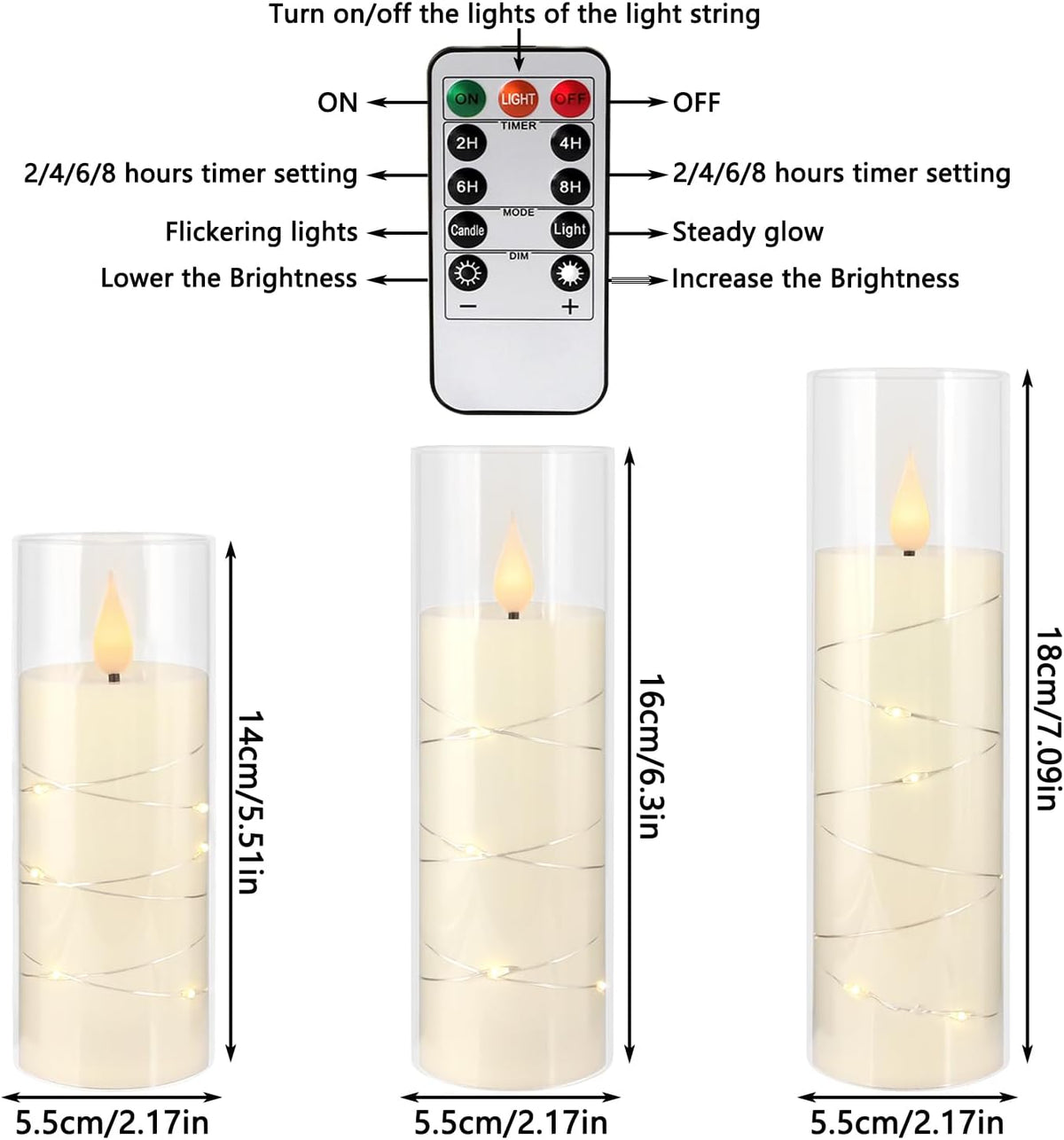 YOROXRG Flickering Flameless Candles Battery Operated with Remote, LED Pillar Candles with Realistic Moving Wick for