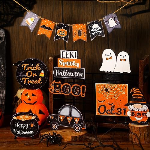 Thyle 15 Pcs Halloween Tiered Tray Decor Set Cute Halloween Decor