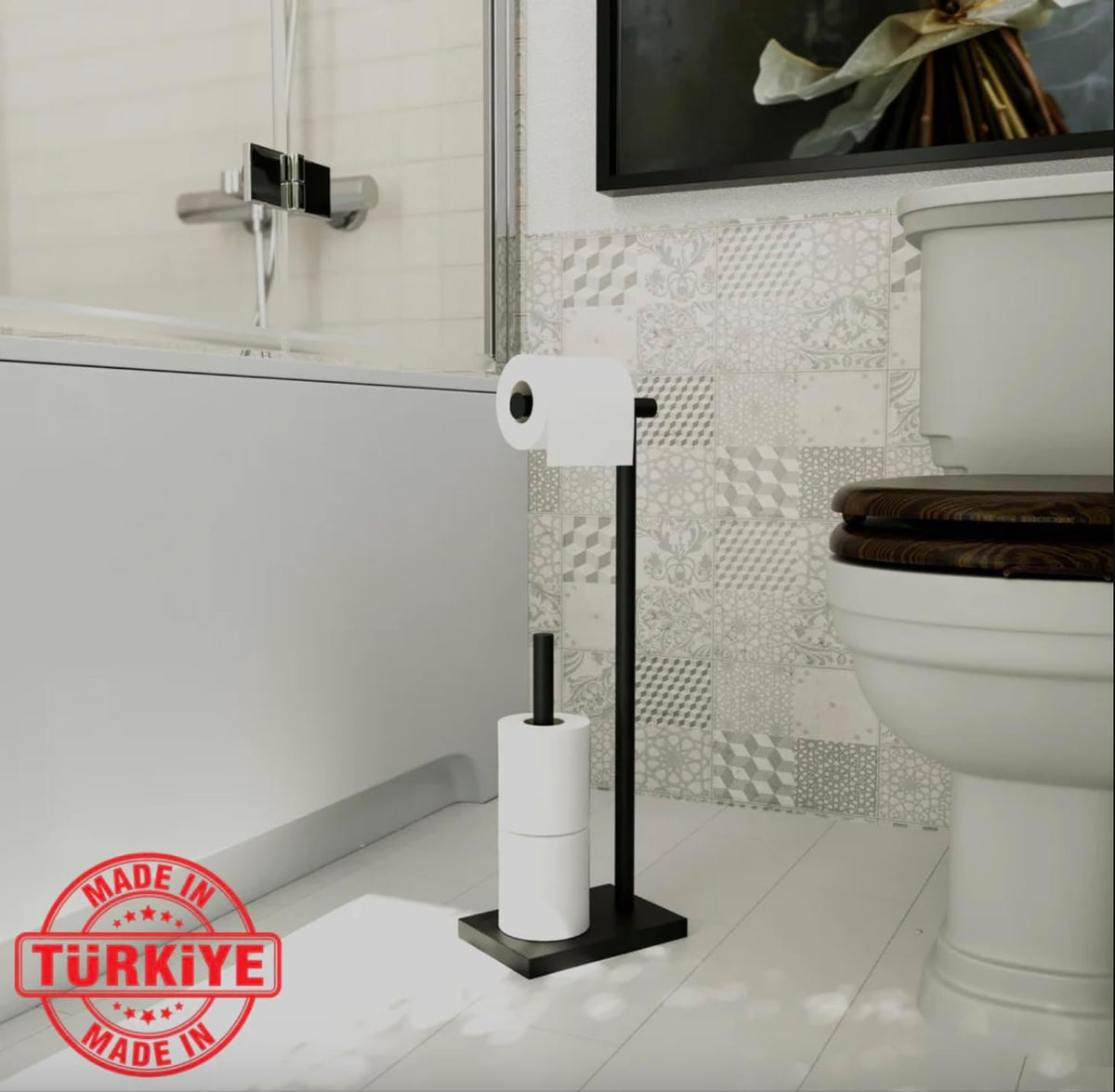 GRANDMIX Stylish Standing Toilet Paper Stand in Simple Shape | Freestanding Bathroom Organizer for Multiple Papers
