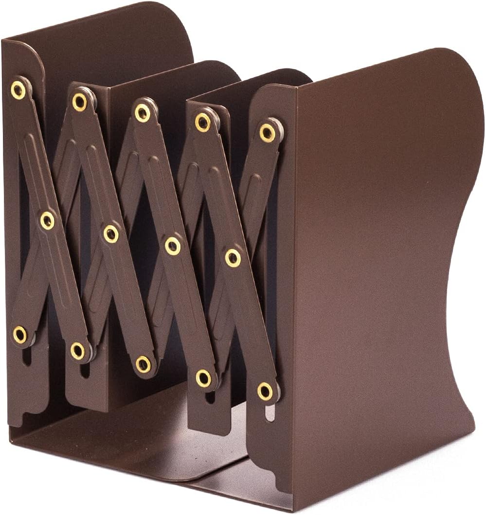 Aobopar Adjustable Metal Book Ends for Shelves Brown | Metal Bookends for Heavy Books, Desk Book Holder, Book Organizer