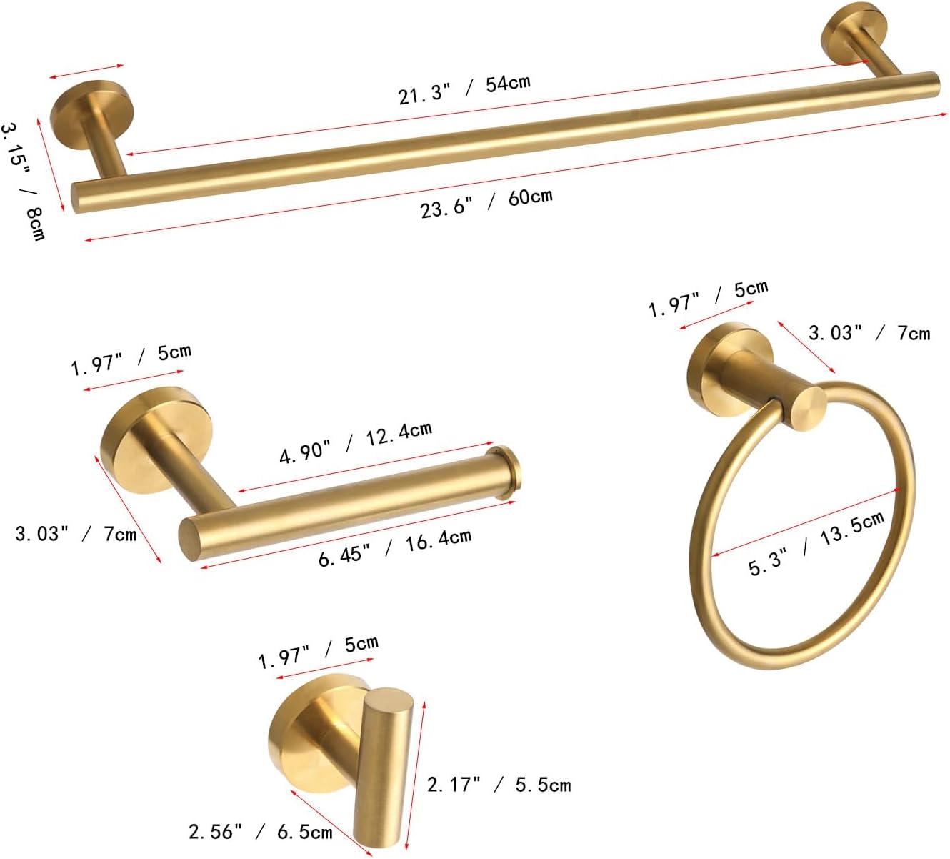 Brushed Gold Bathroom Hardware Accessories Set 5 Piece, Stainless Steel Bath Towel Bar Set 24 Inch,Toilet Paper