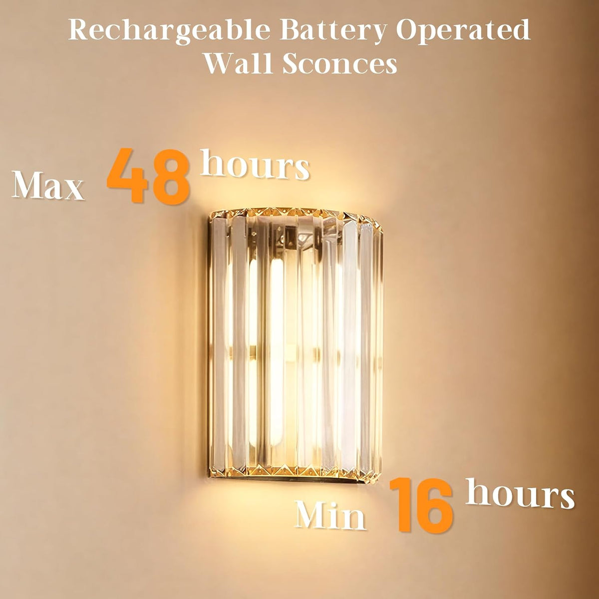 Black and Gold Battery Operated Wall Sconces Set of 2, Crystal Wireless Wall Lights with Remote, Rechargeable Cordless