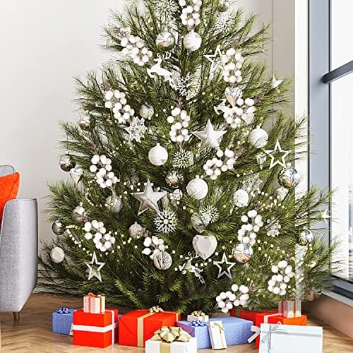 24 Pack Glitter White Berry Stems,7.5 Inch Christmas Sparking Red Faux Winter Berry Sprigs,Artificial Red Berries Branches for Christmas Tree Garland Wreath Crafts Season Winter Home Decor