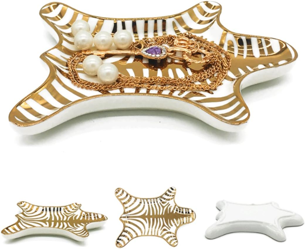 Zebra Stripe Jewelry Tray Ceramic Dishes Plate Gilded 5.9 / Gold