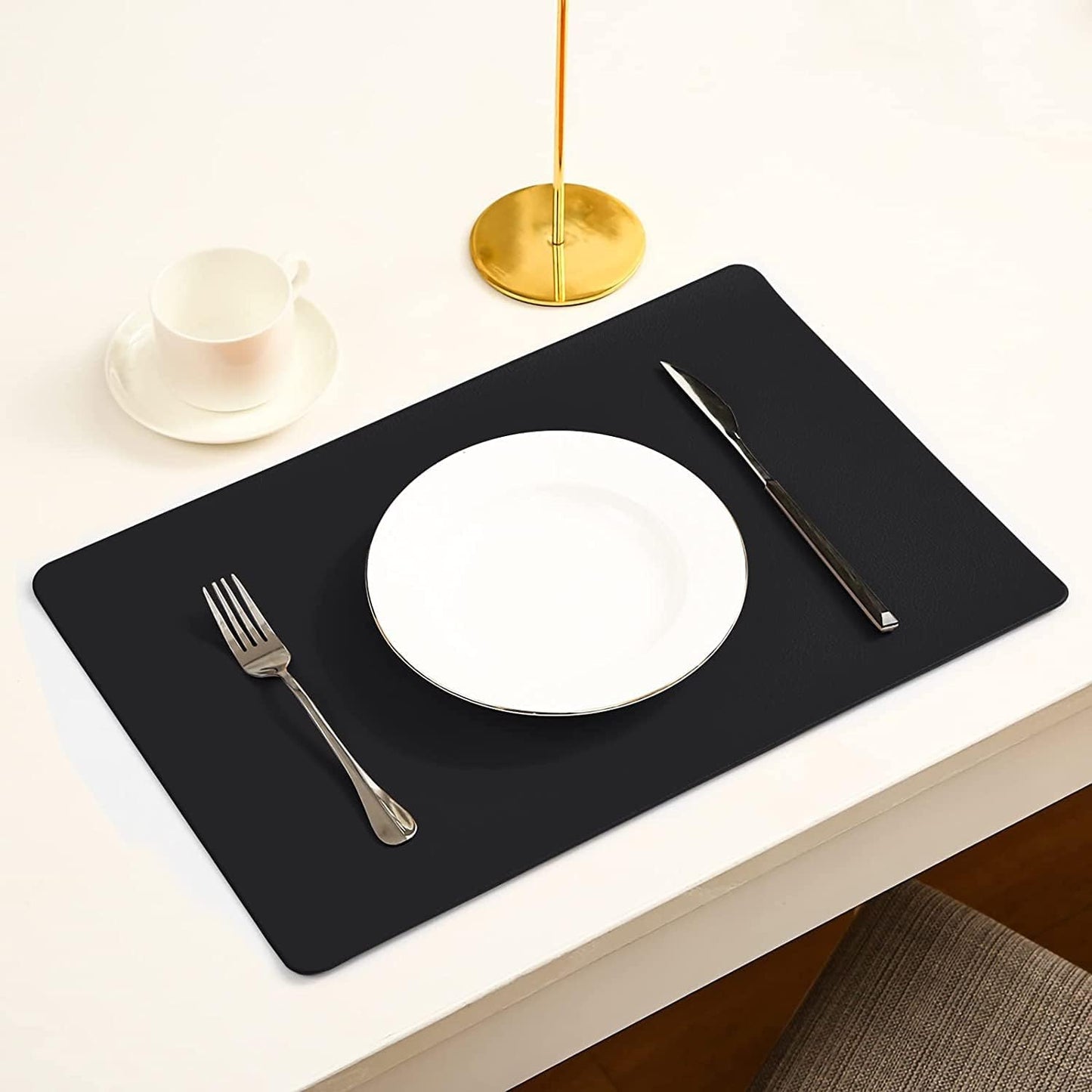 Vinjiasin Placemats Set of 8 Black Leather Place Mats for Indoor Outdoor Kitchen Dining Table Mats Waterproof Wipeable