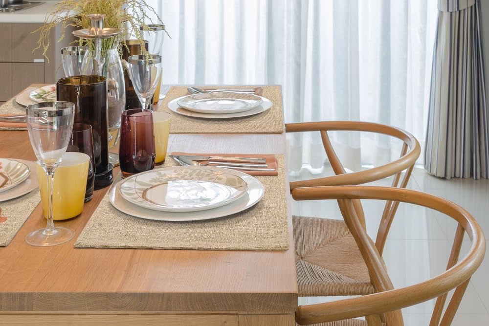 Faux Cotton Linen Placemats Set of 8, Cloth Washable Farmhouse Dining Table Mats for Indoors & Outdoors, Easy to Clean