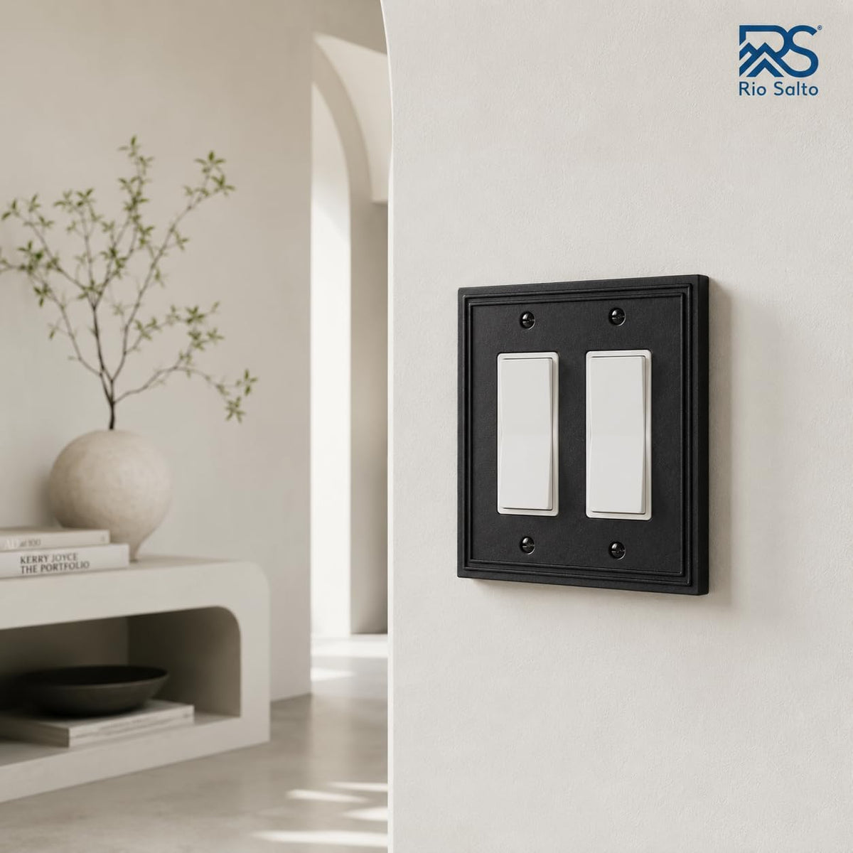 Rio Salto Matte Black Decorative 2 Light Switch Cover Plate Double Rocker Decorator Paddle GFCI Metal Wall Plates Wall