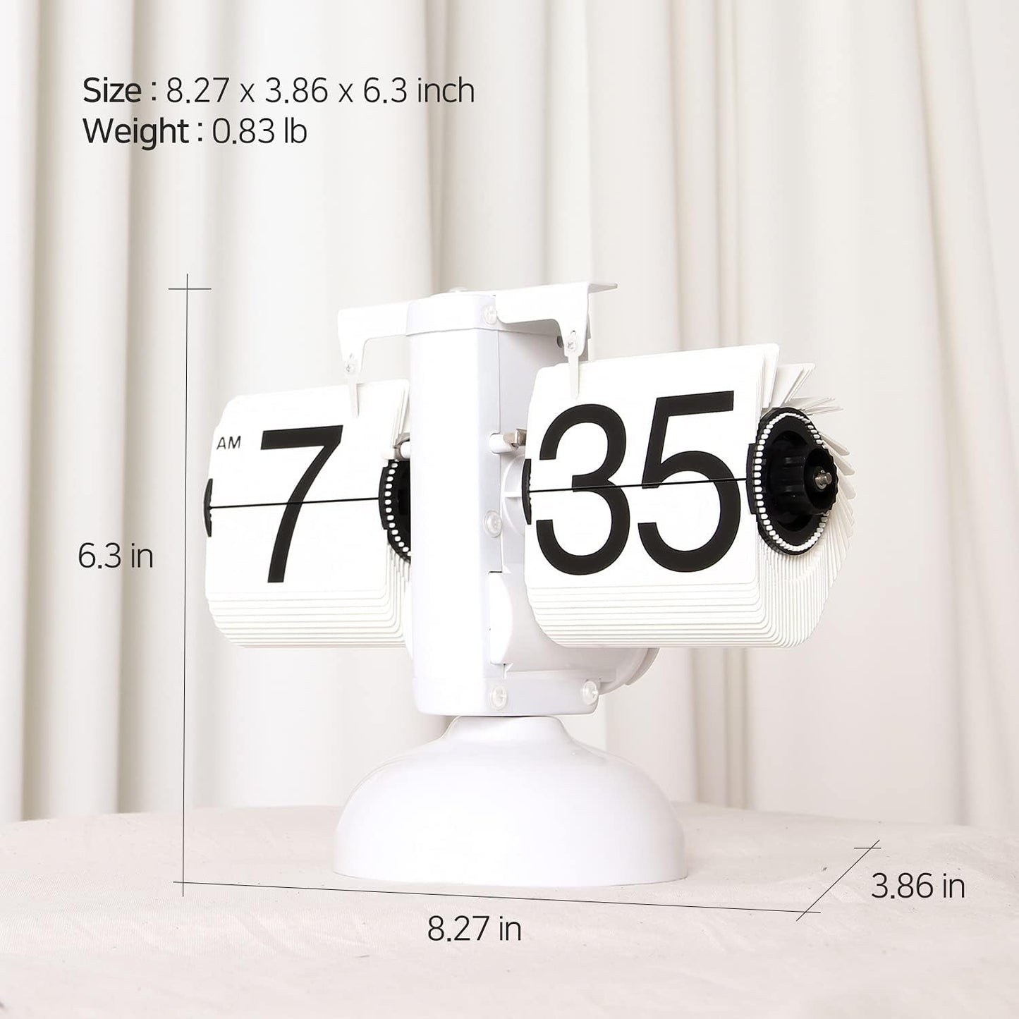 mooas Flip Desk Clock (White), Retro Vintage Design Auto Flip Table Clock | Large Number Battery Powered Internal Gear