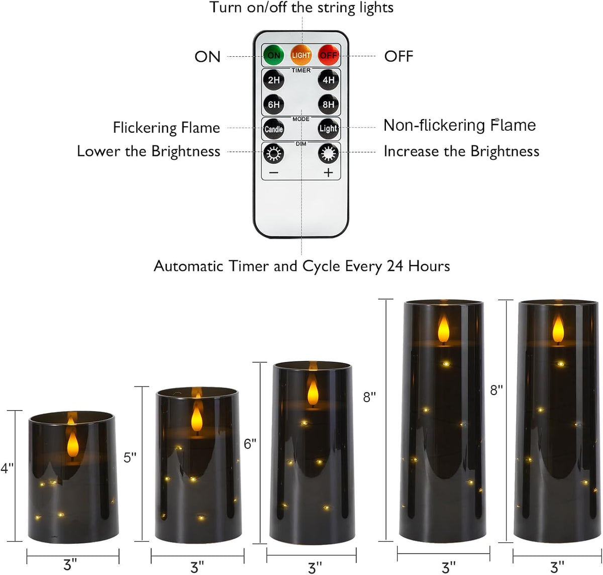 Homemory Halloween Flameless Candles, Black LED Pillar Candles with Remote | Acrylic Flickering Battery Operated