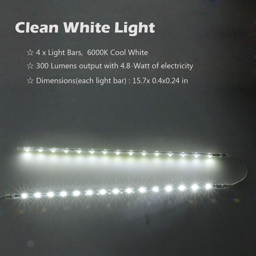 LED Display Light Bar Kit - (4) 16inches Plug-in Linkable Strip Lights for Large Display Cabinet - Series + Parallel