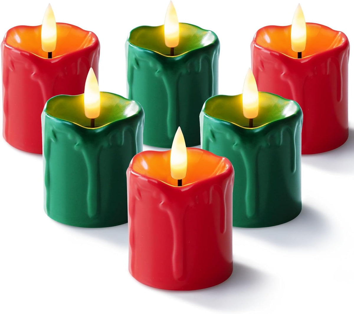 Homemory 2"x 2" Red & Green 6 Hour Timer Flameless Votive Candles, 6 Pack