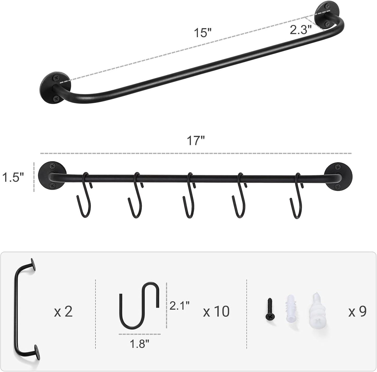 Mkono Mug Holder Wall Mounted Coffee Cup Rack Hanger Modern Metal Wall Rack with 15 Mug Hooks Rustic Utensil Tea Cups