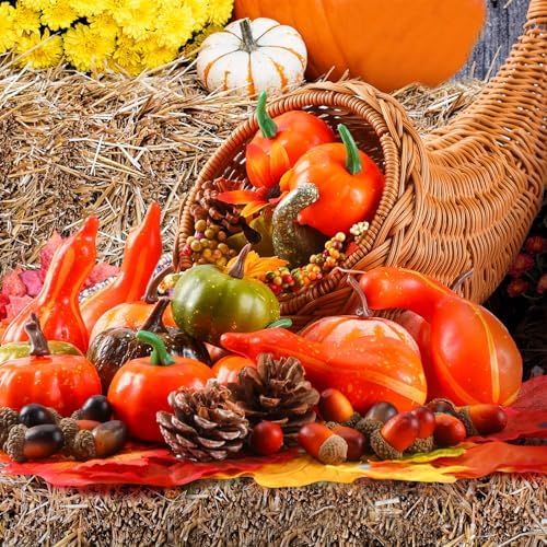 Dandat Cornucopia Basket Rattan 13.78" Horn Plenty Thanksgiving Decor