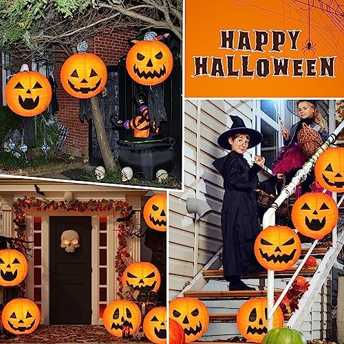 Retisee 20 Pcs 8 Inch Halloween Pumpkin Paper Lanterns Jack O Lantern