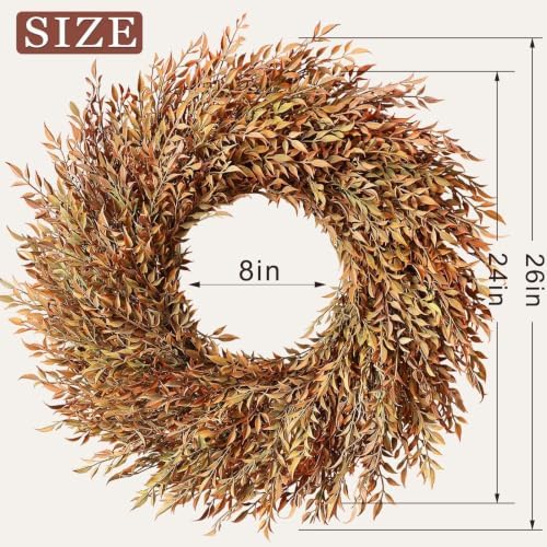 26" Artificial Fall Nandina Wreath for Front Door Decoration (Orange-Green)
