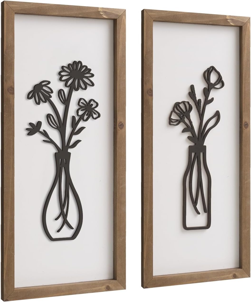 3D Wooden Flower Wall Art / White-black / 15.7 x 7.1 / Set of 2