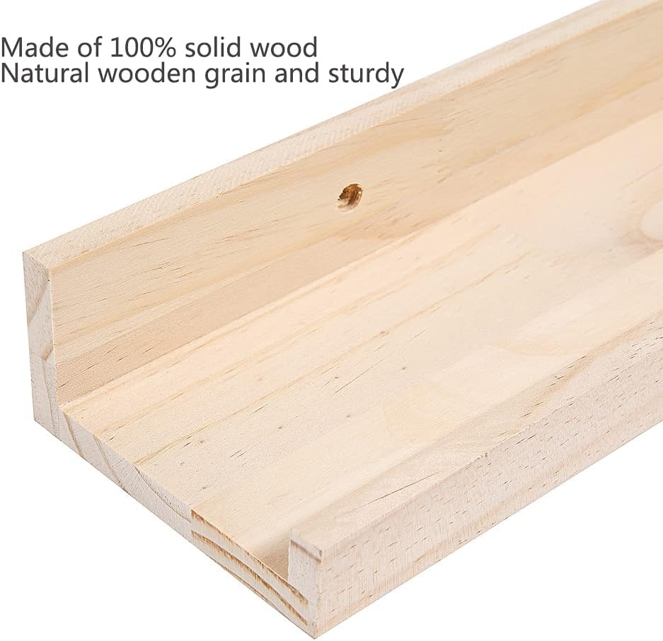 MBYD 36 Inch Natural Wood Floating Picture Ledge Shelf, Wall Mounted Nursery Bookshelf for Kids Books, Vinyl Records &