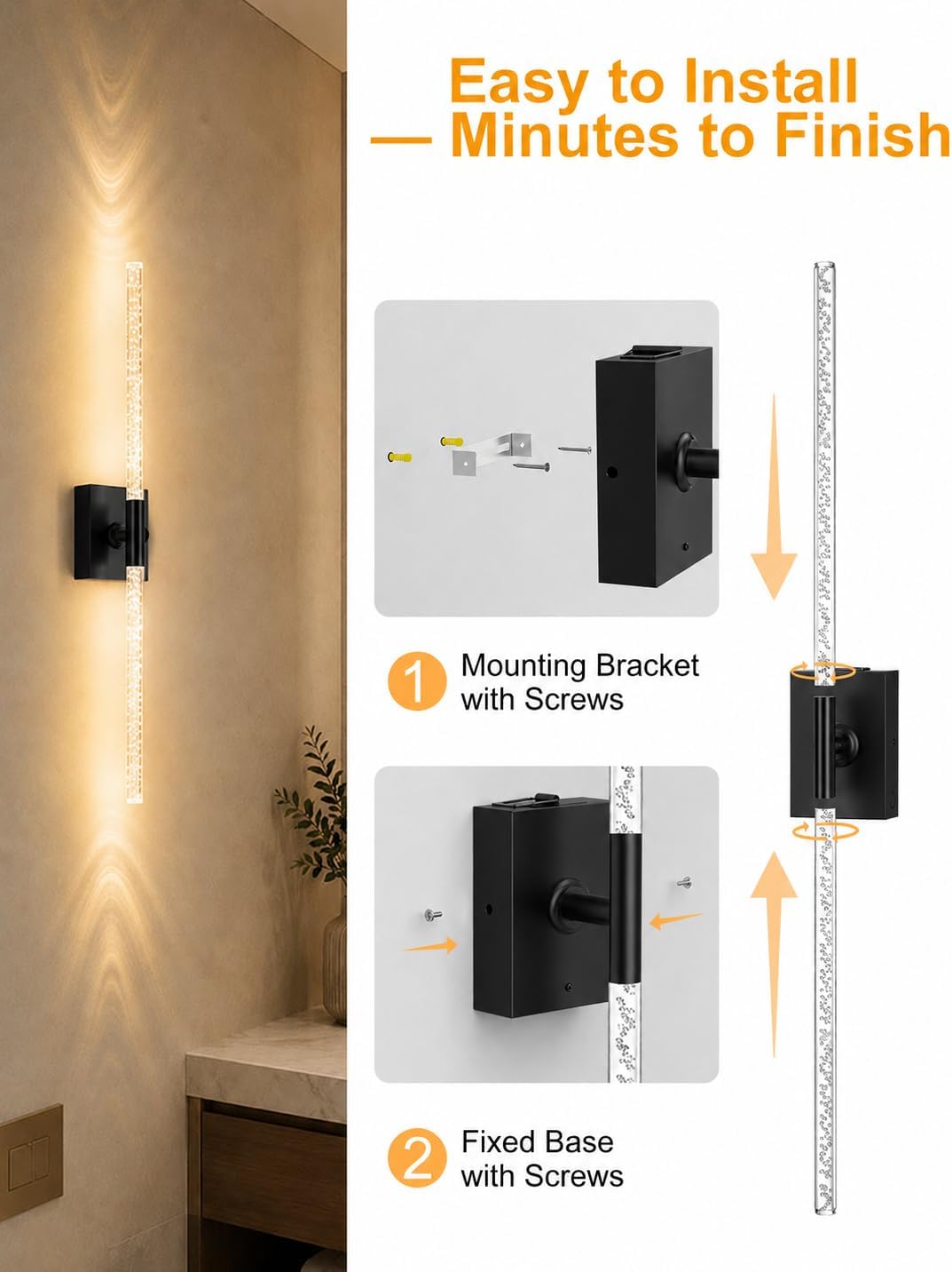 Crystal Bubble Rechargeable Wall Sconces Set of 2, Wireless Modern Lights | 10000mAh, Remote Control, 3000K-6000K