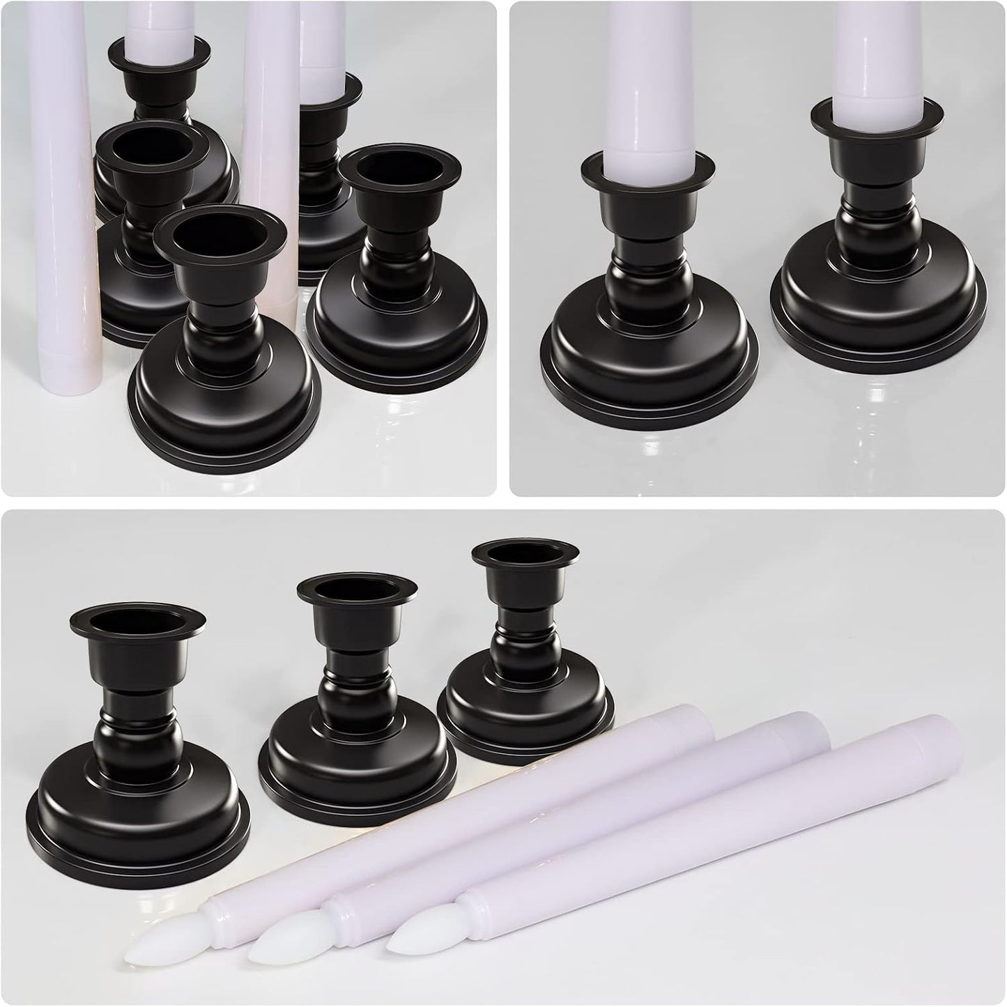 PChero LED Taper Candles with Remote Timers, 6 Pack | Flameless, Battery Operated, Flickering, Candlestick Holders