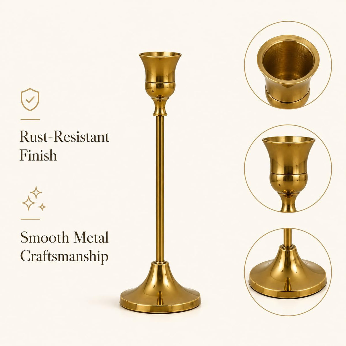 Brass Taper Candle Holders 4 Sets(12 Pcs) - Tall Metal Candlestick Holders for Table Centerpiece, Formal Dinner