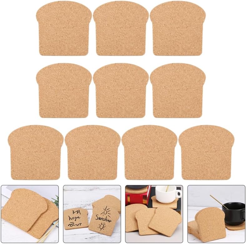 Toast Shaped Cork Coasters Heat-Resistant Cup Mats / 3.93 x 3.93 x 0.19 / Set of 10