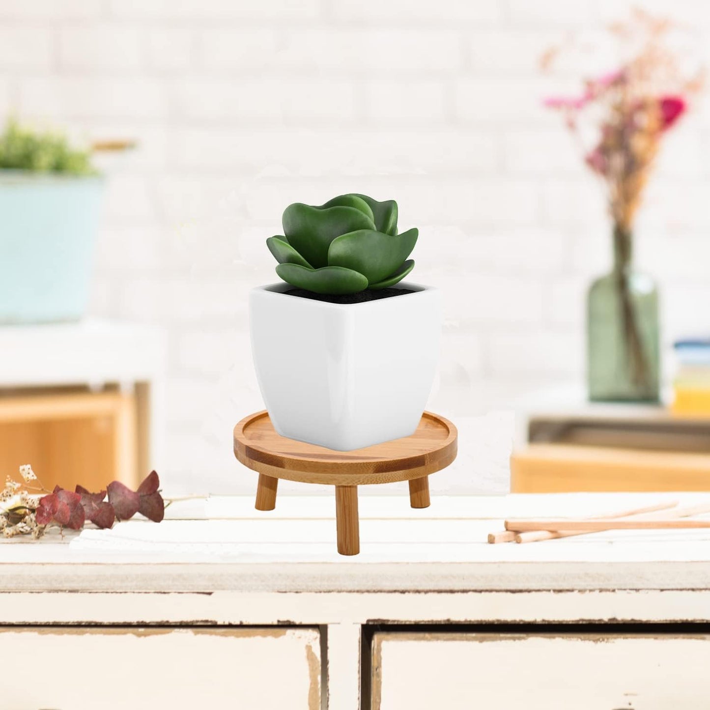 Mid Century Modern Plant Stand / Natural / Set of 2