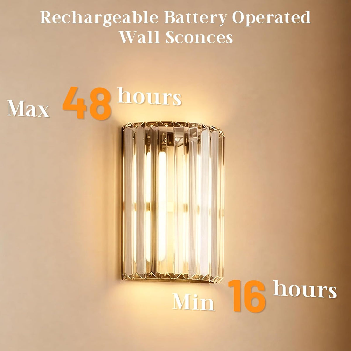 Black Battery Operated Wall Sconces Set of Two, Crystal Wireless Wall Light with Remote, Rechargeable Cordless Wall