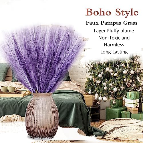30PCS Purple Gradient Faux Pampas Grass 17" for Vase Filler Decor