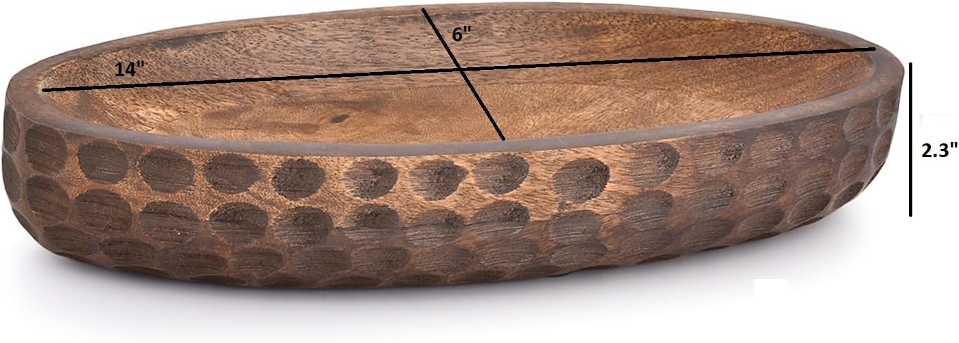 Mango Wood Decorative Bowl Home Decor Home Decorative Centerpiece Farmhouse Country / 14 x 6