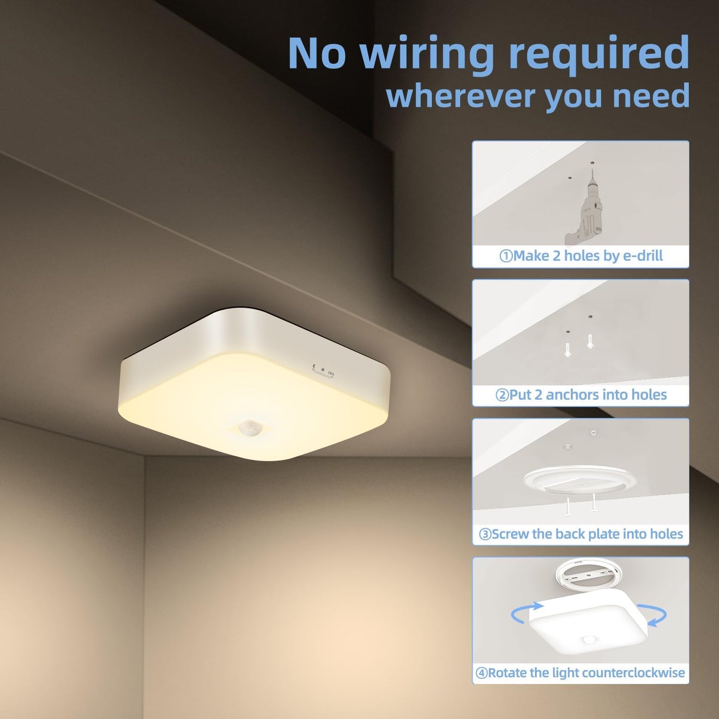 Rechargeable Motion Sensor Closet Light, Wireless Lights, 500LM, Warm White | 3000K, Battery Operated, Motion Sensored