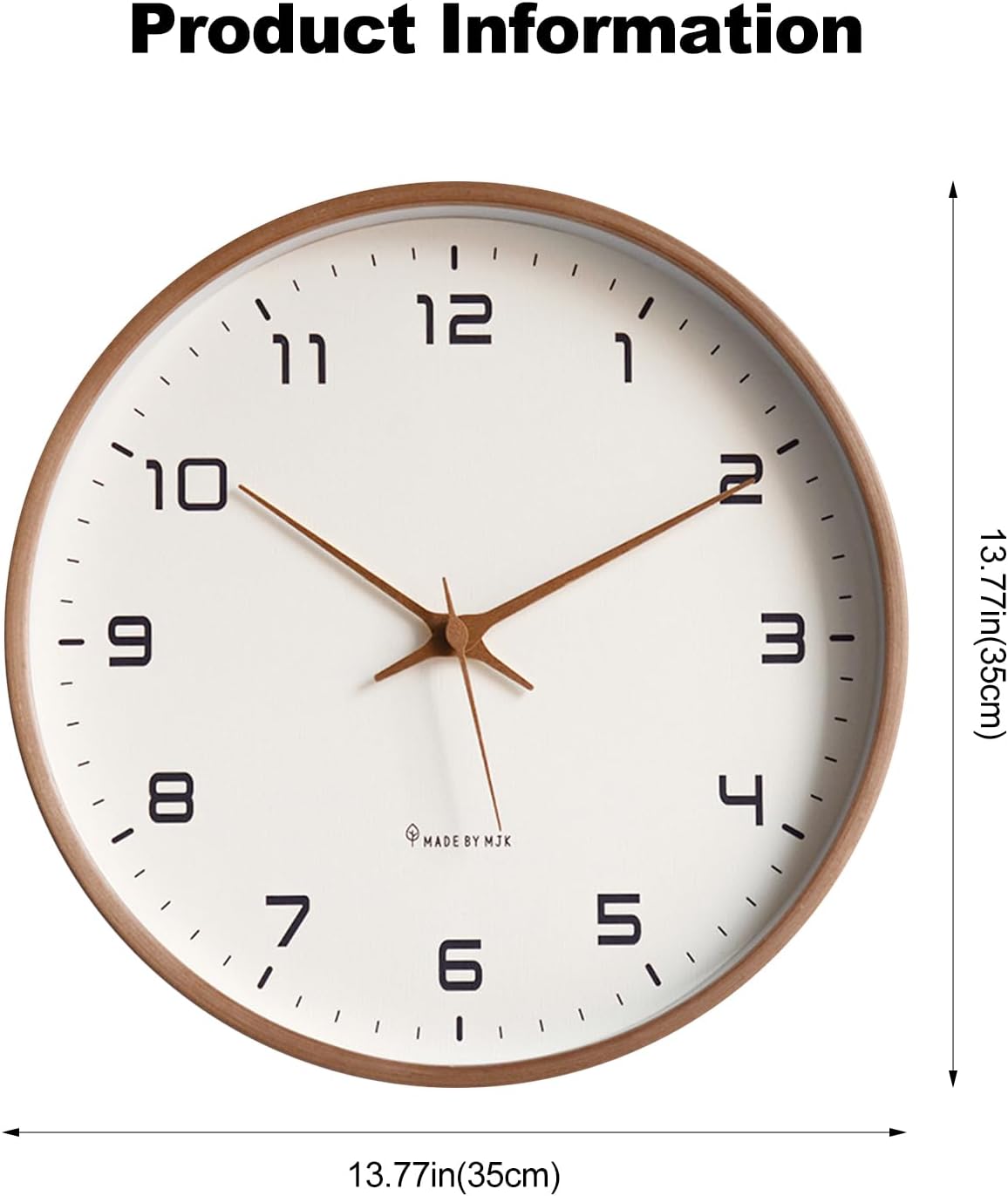 Ergocar Wall Clock, Modern Silent No Ticking Round Wooden Wall Clock Battery Powered Decorate Bedroom, Living Room