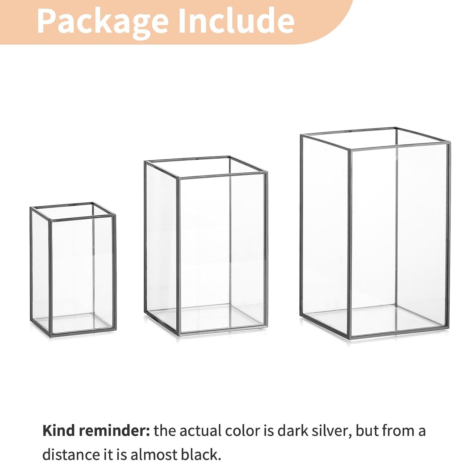 NUPTIO Glass Hurricane Candle Holder: 3 Pcs Black Lanterns Geometric Pillar Candles Holder Decorative Lantern