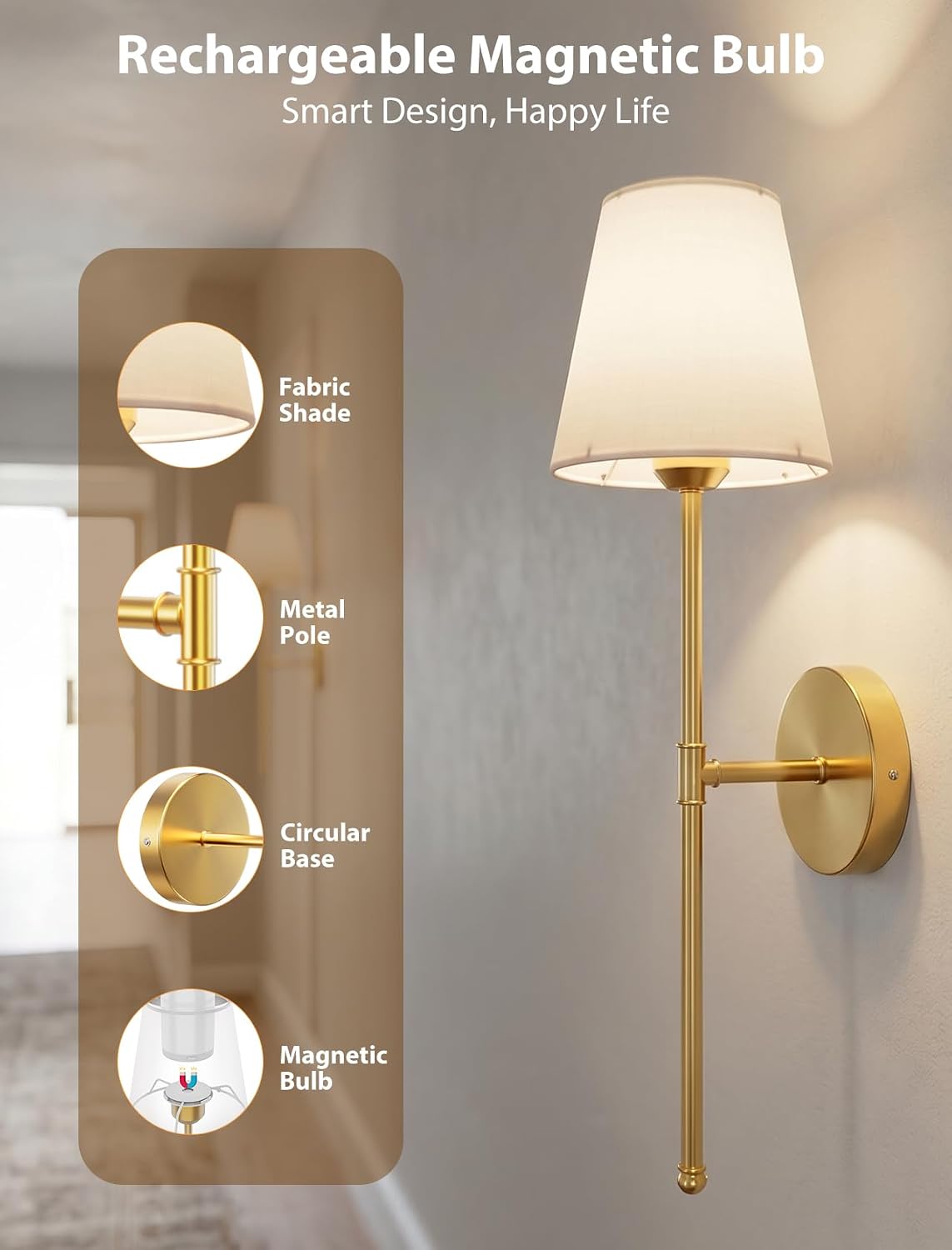 Wall Sconces Set of Two Rechargeable Cordless Wall Decor with Magnetic Bulb | Dimmable Wall Lamps with Remote RGB &